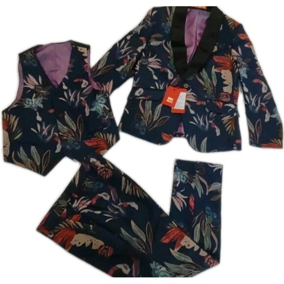 ELPA Boys Size 8 FloralBlue Black 3 Pieces Elegant Suit Style KS603